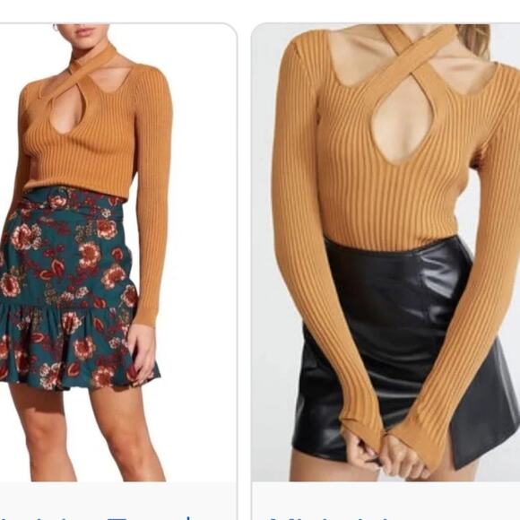 NWT Minkpink Gianna Crisscross Ribbed-Knit Long Sleeve Top - Picture 2 of 7